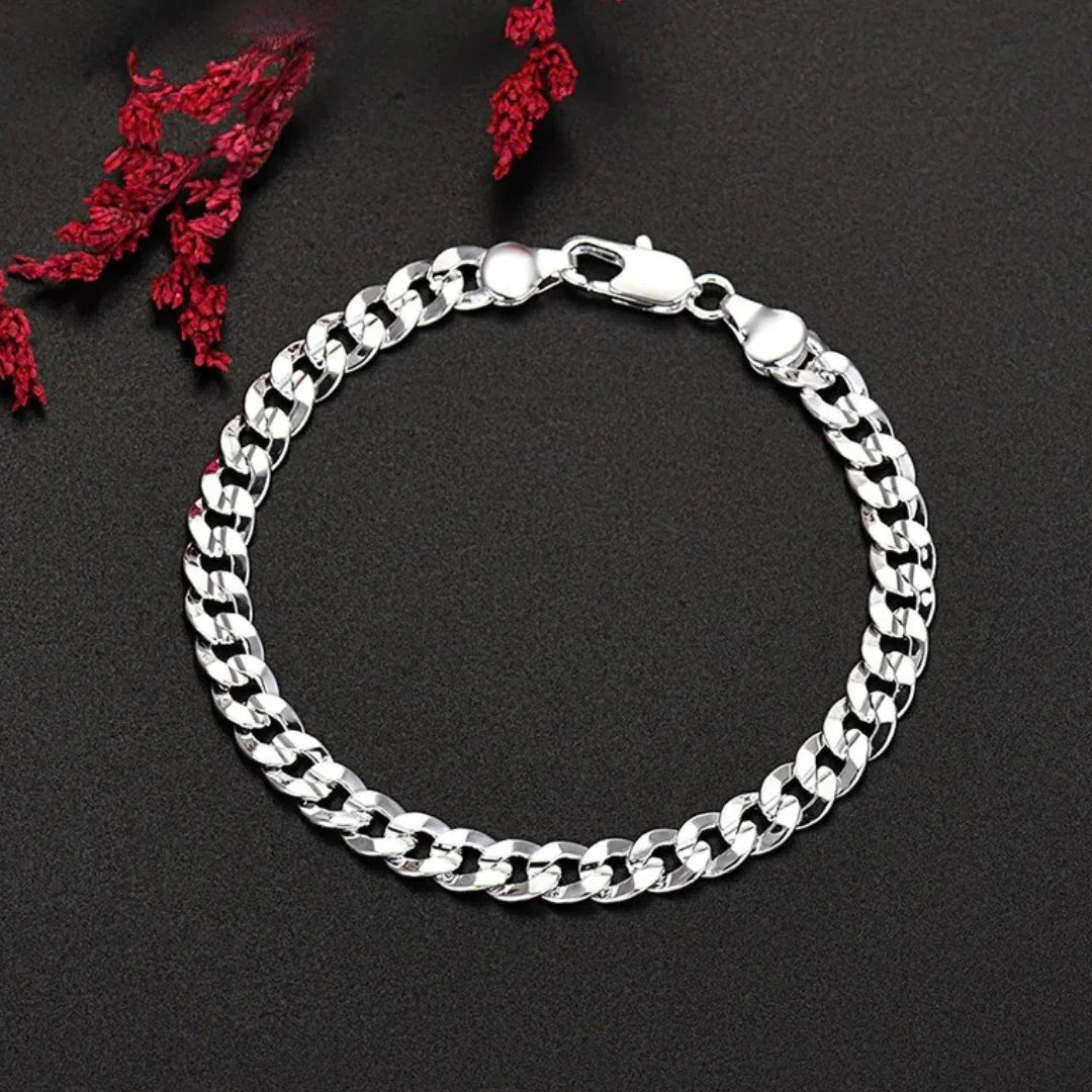 Holland 925 Silver Bracelet with Geometric Design and 7mm Zircon