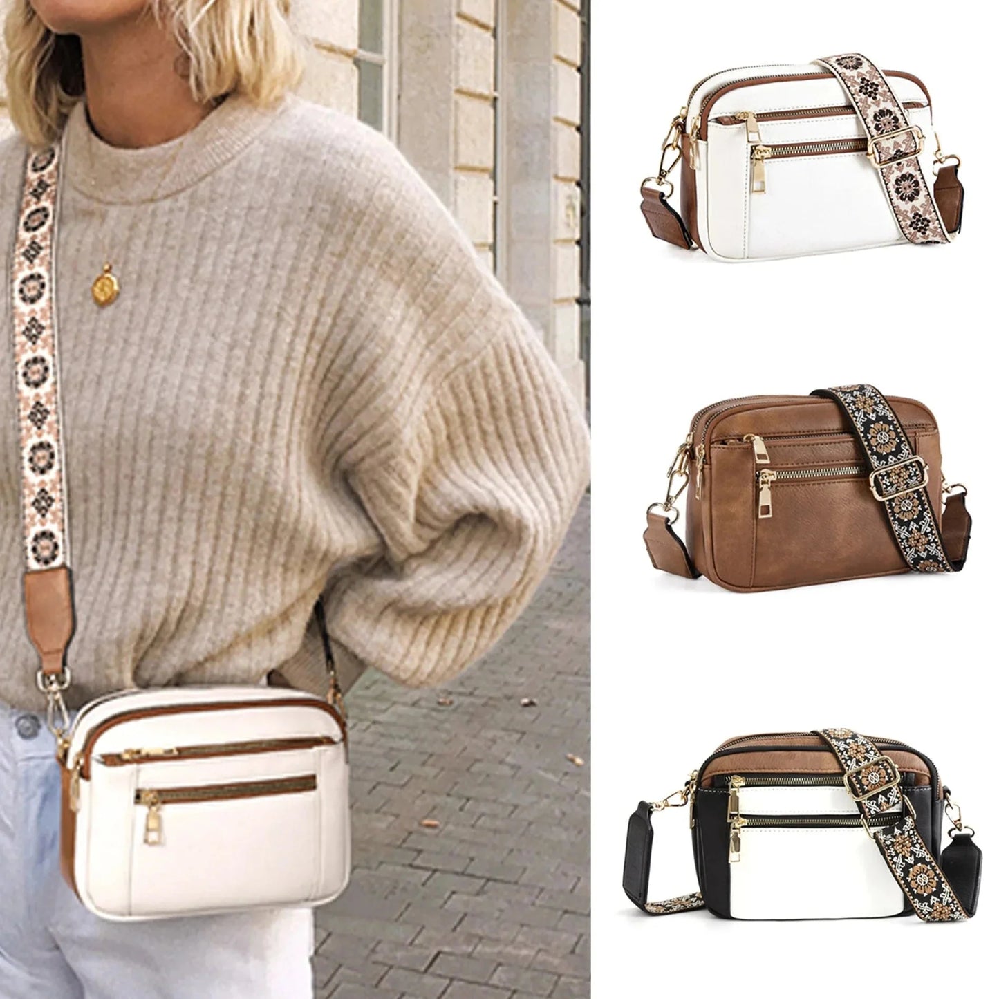 Handmade Colorful Straps Crossbody Leather Bags