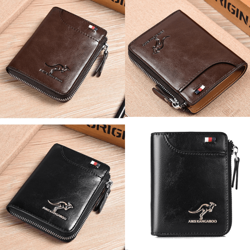 Men Wallet Zipper Leather Purse ( RFID PROTECTED )