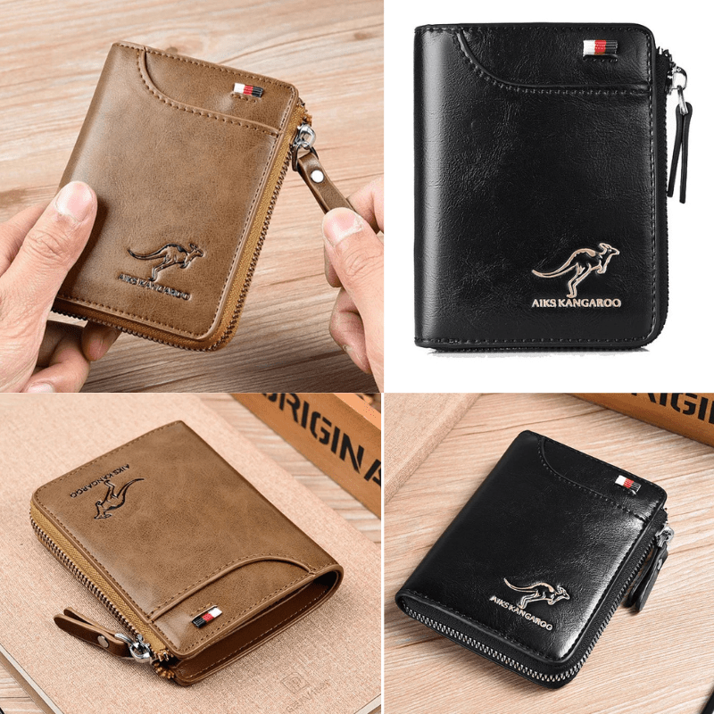 Men Wallet Zipper Leather Purse ( RFID PROTECTED )