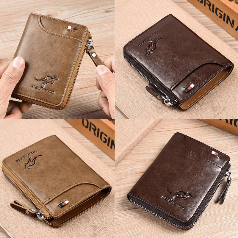 Men Wallet Zipper Leather Purse ( RFID PROTECTED )