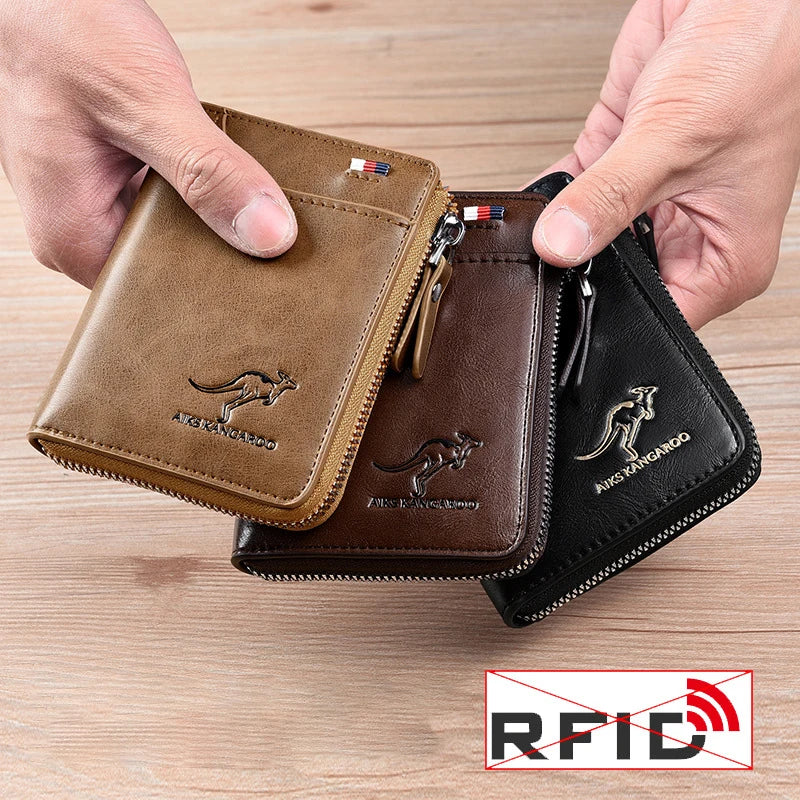 Men Wallet Zipper Leather Purse ( RFID PROTECTED )