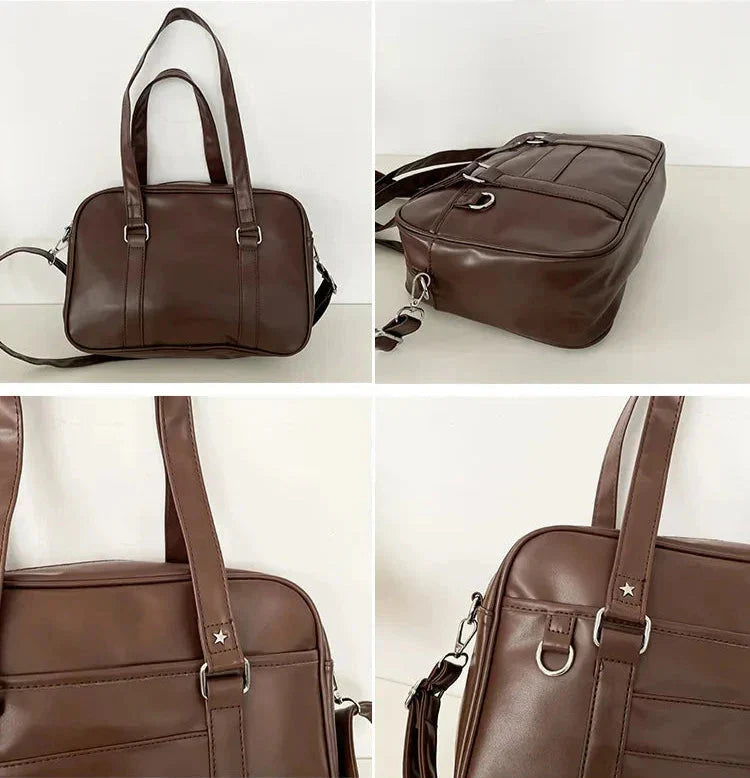 Preppy Style Shoulder Bag for Women in Leather