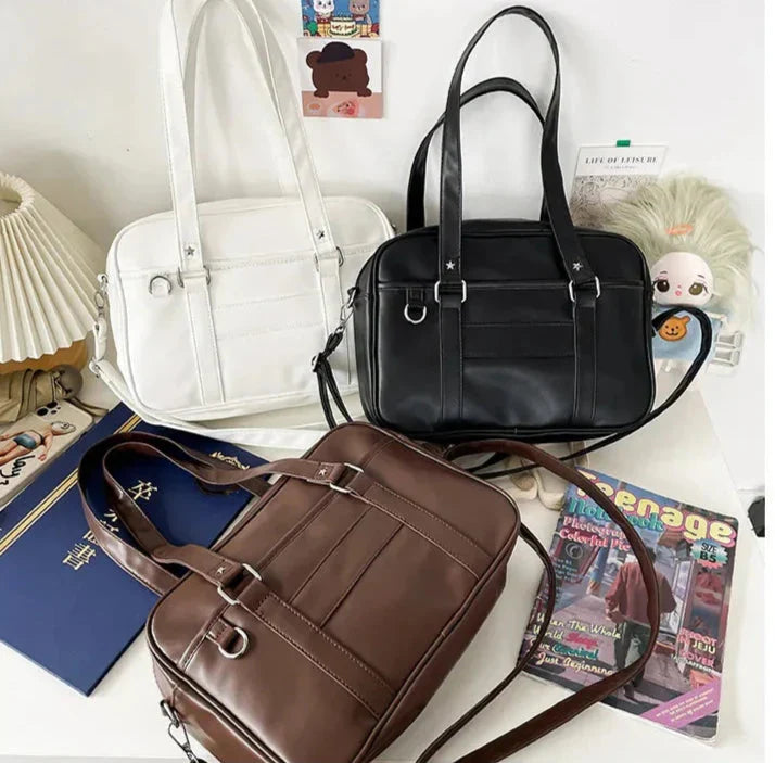 Preppy Style Shoulder Bag for Women in Leather
