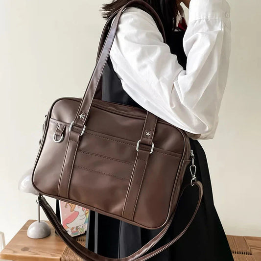Preppy Style Shoulder Bag for Women in Leather