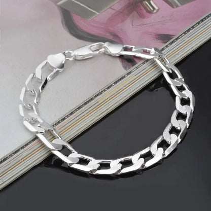 925 Silver Swiss Figaro Bracelet with 6 to 8mm Zirconia