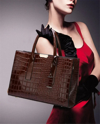 New York Crocodile Print Leather Women's Handbag